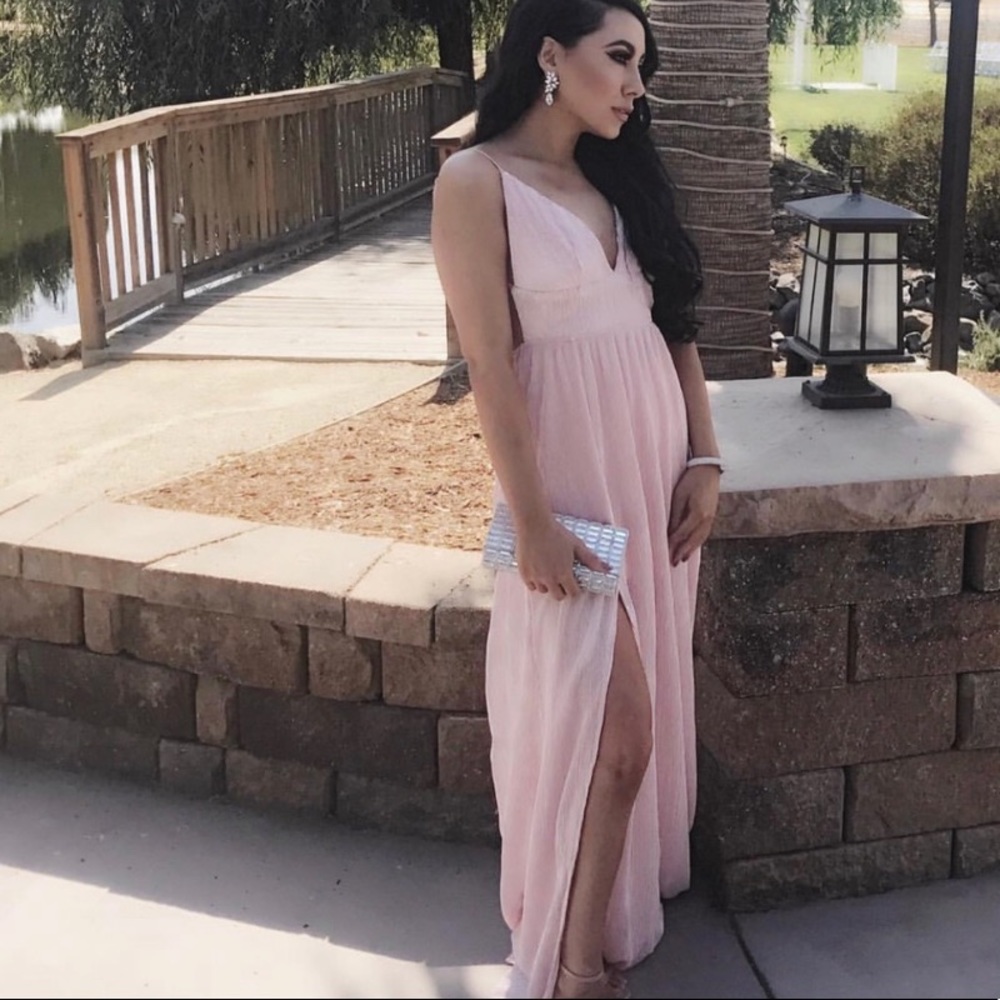 Blush open back maxi dress